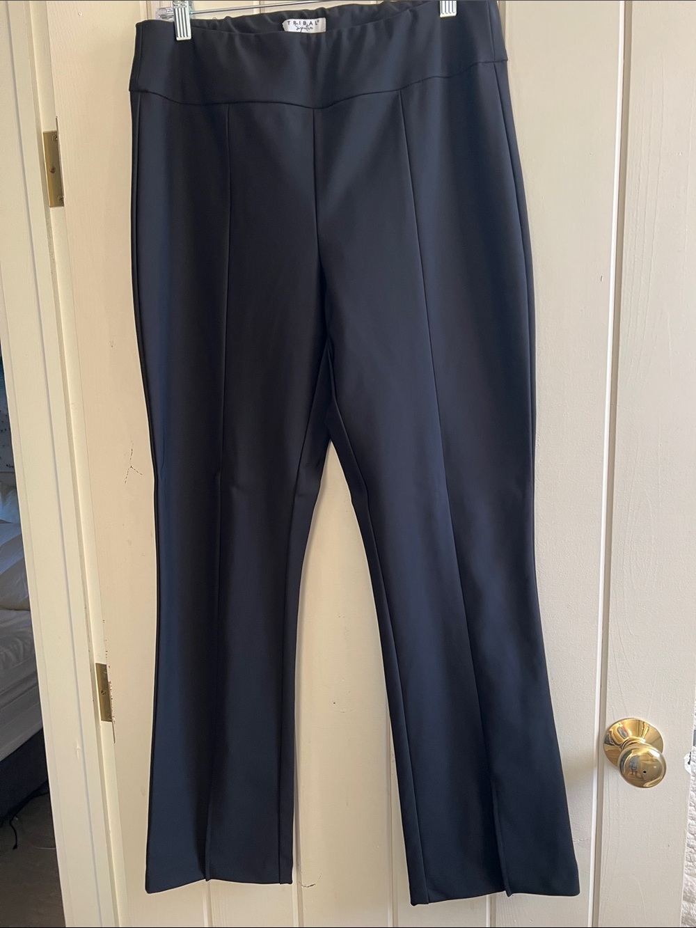 Tribal Black Boot-Cut Pull-On Pants with Front Seams